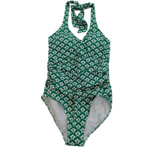 Boden Green Floral One-Piece Swimsuit | Ruched Tie Back Classic Swim US 6 NWT